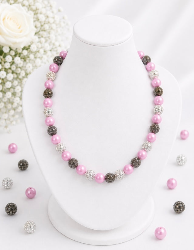 Beaded Rhinestone Necklace – Colorful Stretch Cord, 18"