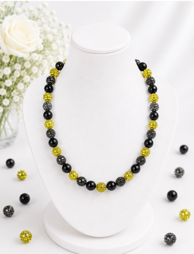 Beaded Rhinestone Necklace – Colorful Stretch Cord, 18"