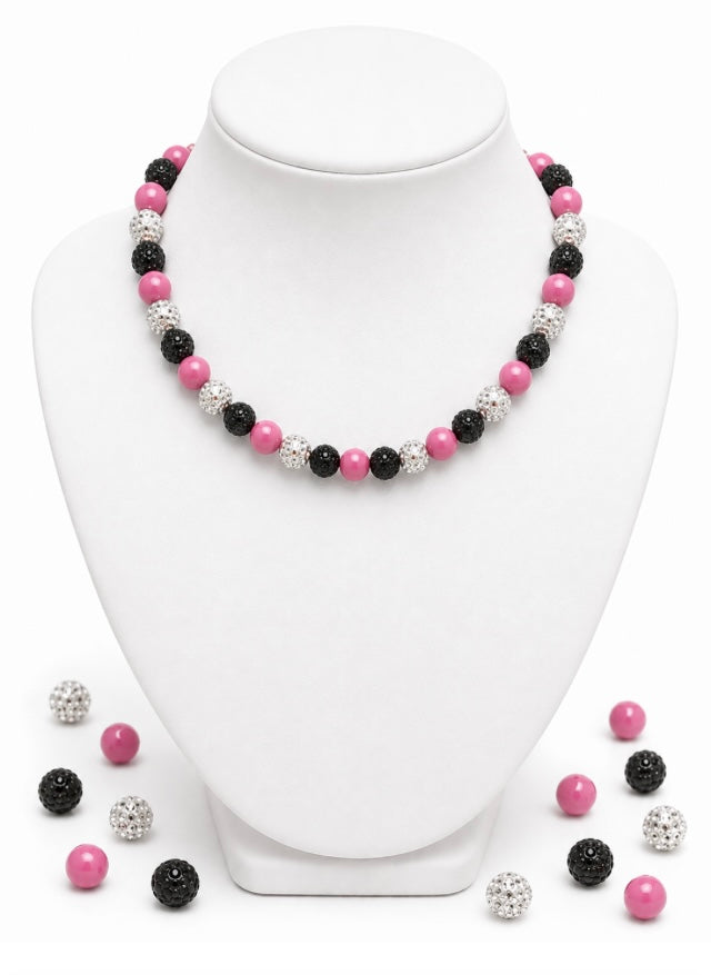 Beaded Rhinestone Necklace – Colorful Stretch Cord, 18"