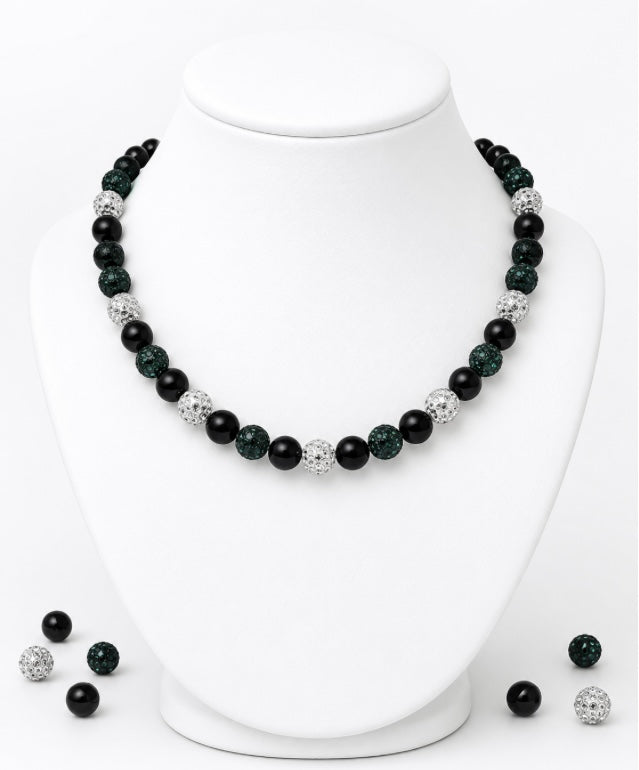 Beaded Rhinestone Necklace – Colorful Stretch Cord, 18"