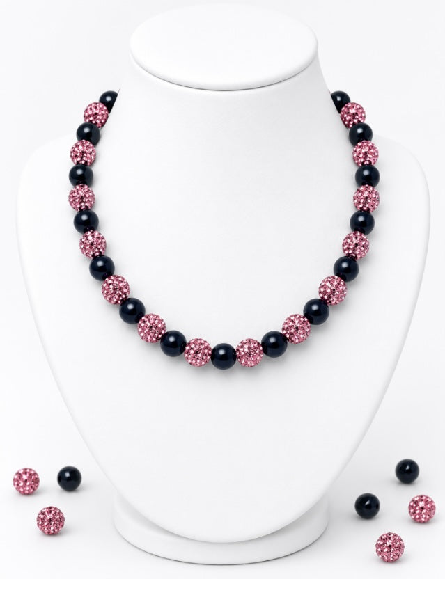 Beaded Rhinestone Necklace – Colorful Stretch Cord, 18"