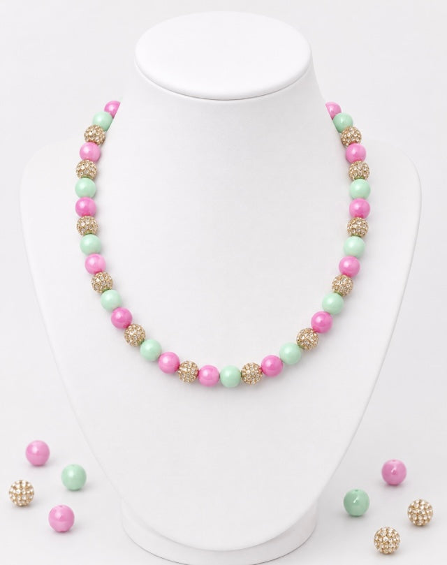 Beaded Rhinestone Necklace – Colorful Stretch Cord, 18"