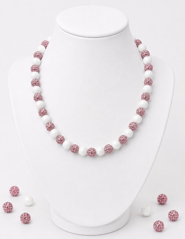 Beaded Rhinestone Necklace – Colorful Stretch Cord, 18"