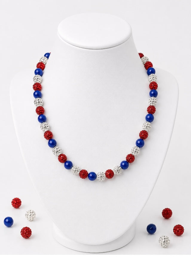 Beaded Rhinestone Necklace – Colorful Stretch Cord, 18"