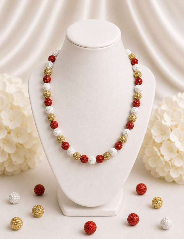 Beaded Rhinestone Necklace – Colorful Stretch Cord, 18"