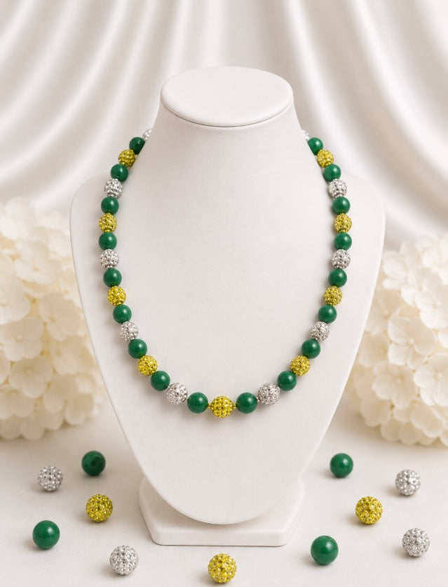 Beaded Rhinestone Necklace – Colorful Stretch Cord, 18"