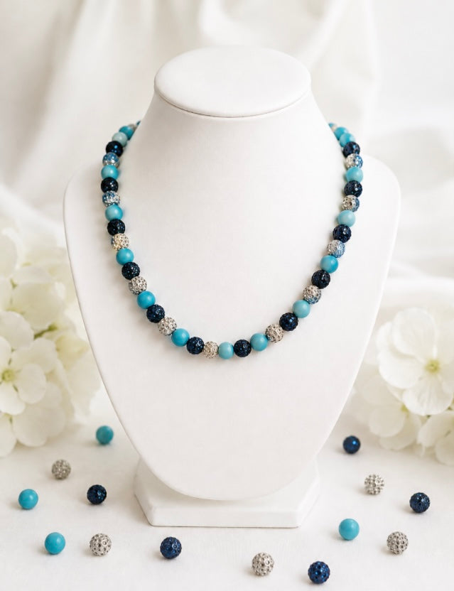 Beaded Rhinestone Necklace – Colorful Stretch Cord, 18"