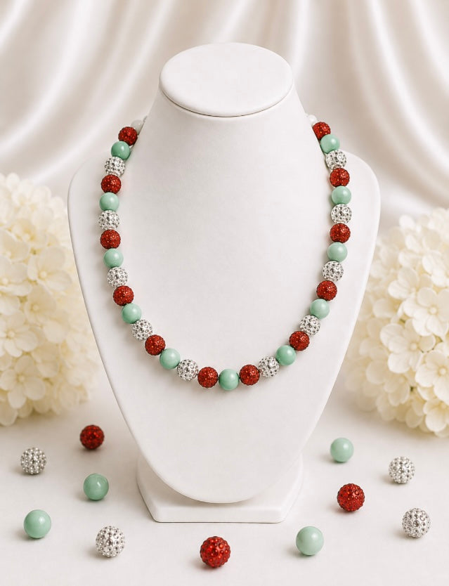 Beaded Rhinestone Necklace – Colorful Stretch Cord, 18"