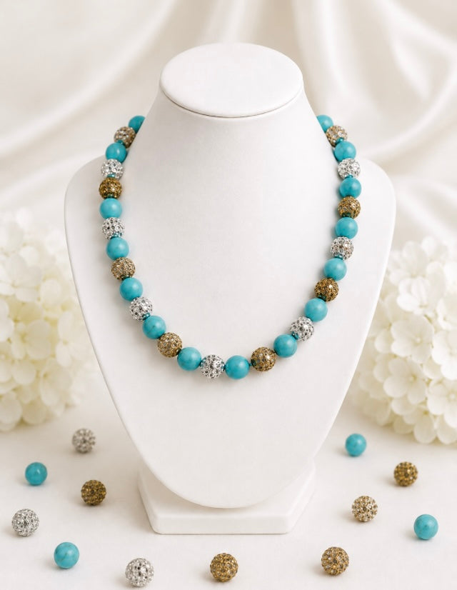 Beaded Rhinestone Necklace – Colorful Stretch Cord, 18"