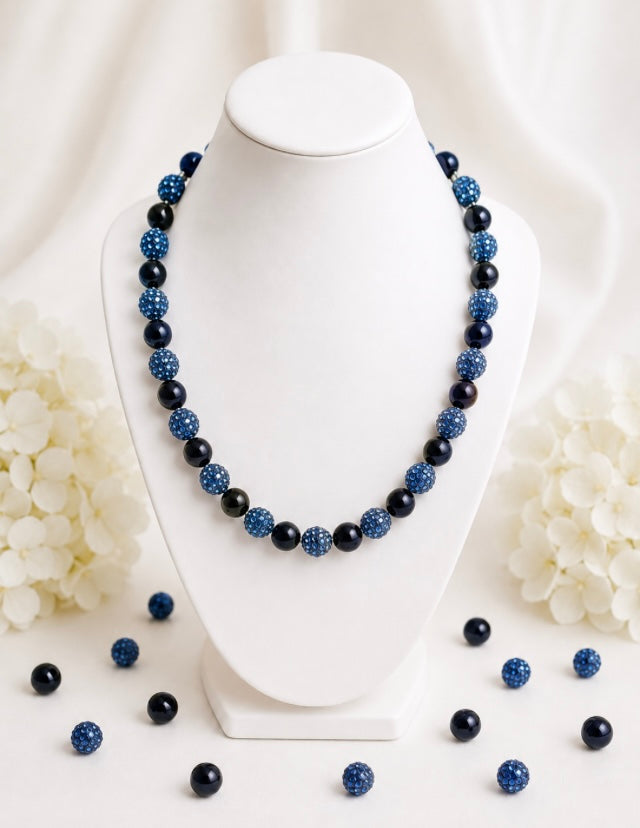Beaded Rhinestone Necklace – Colorful Stretch Cord, 18"