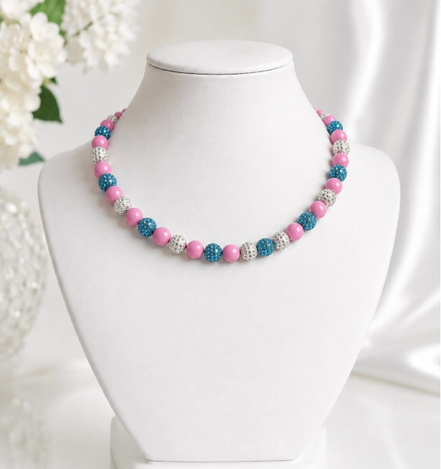 Beaded Rhinestone Necklace – Colorful Stretch Cord, 18"