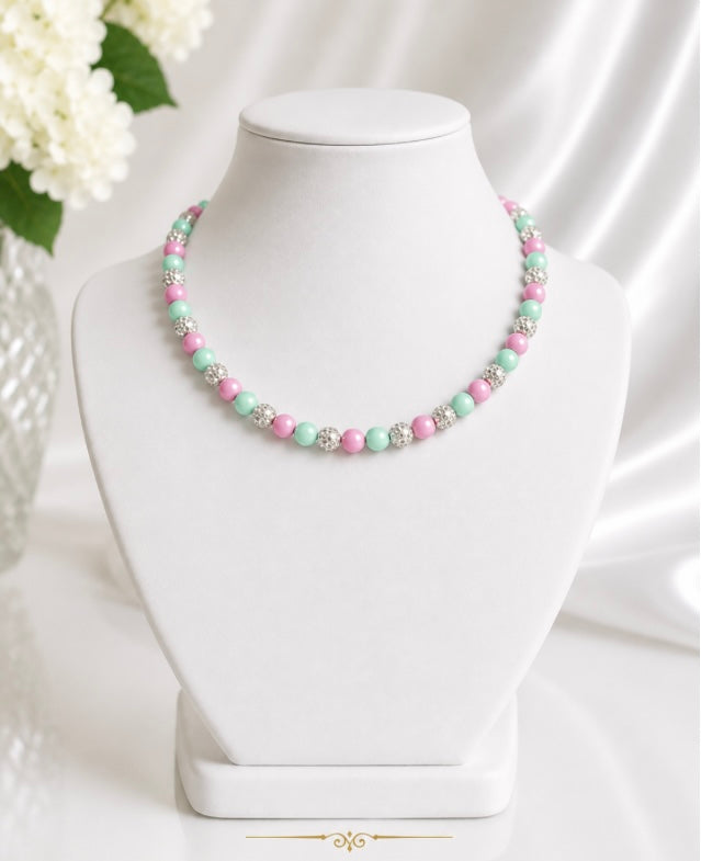 Beaded Rhinestone Necklace – Colorful Stretch Cord, 18"