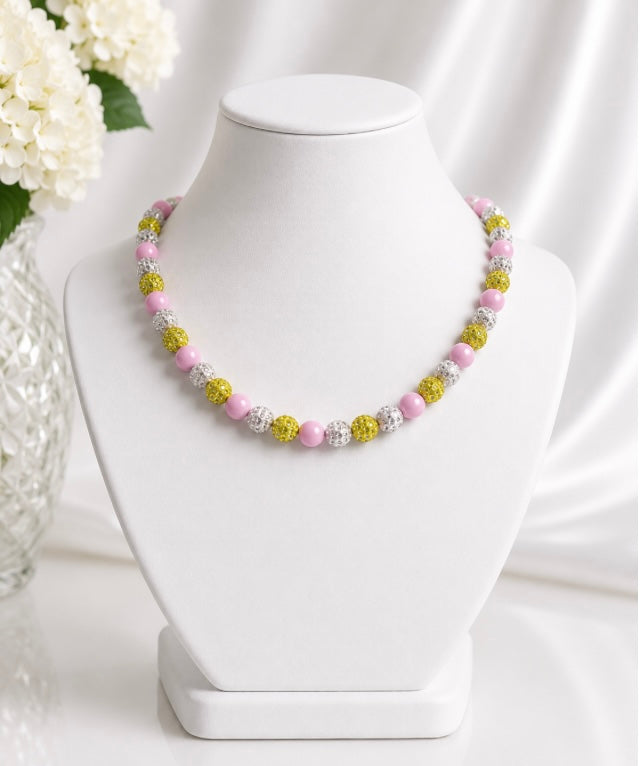 Beaded Rhinestone Necklace – Colorful Stretch Cord, 18"