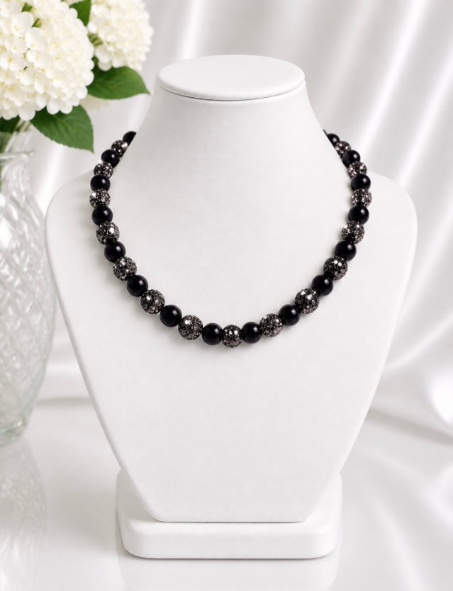 Beaded Rhinestone Necklace – Colorful Stretch Cord, 18"
