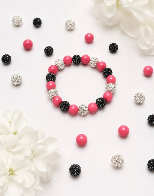 Beaded Rhinestone Bracelet – Colorful Stretch Cord, Fits Up to 6" Wrist