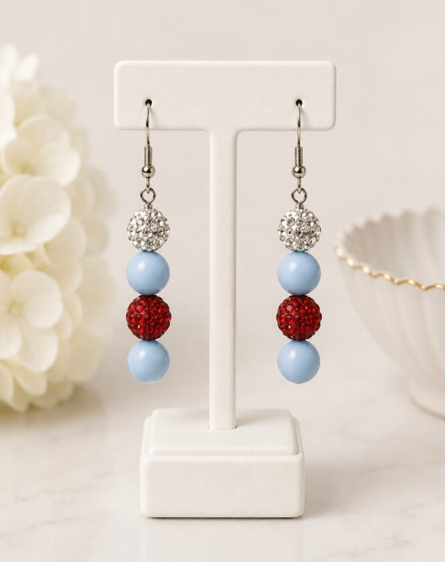 Beaded Rhinestone Dangle Earrings – Colorful Drop Earrings, ~2"