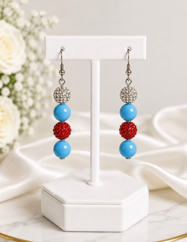 Beaded Rhinestone Dangle Earrings – Colorful Drop Earrings, ~2"